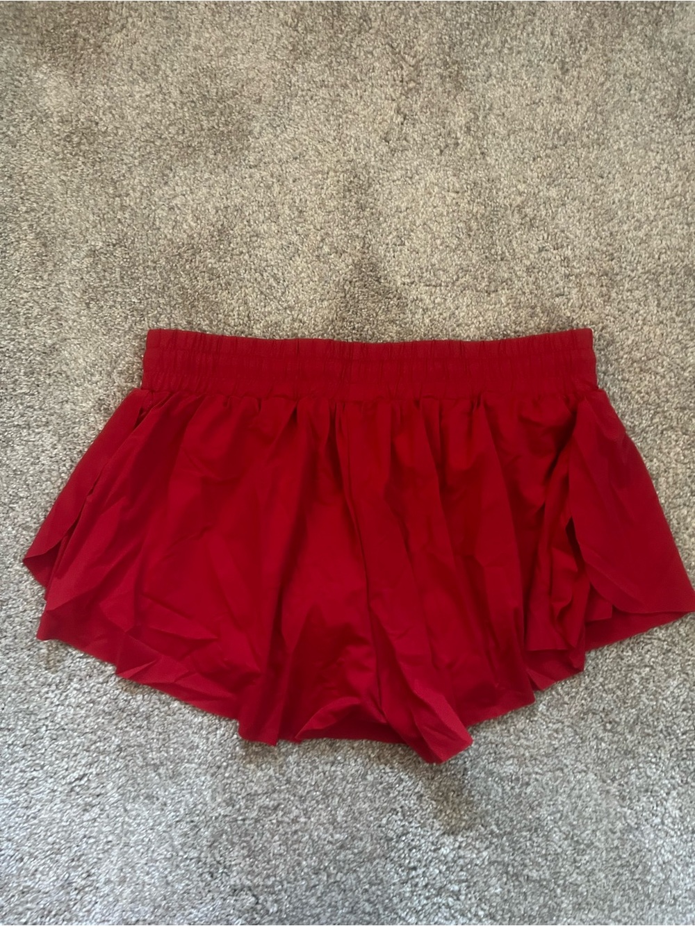 High-Waist Red Athletic Ruffle Shorts with Drawstring - Picture 2 of 4